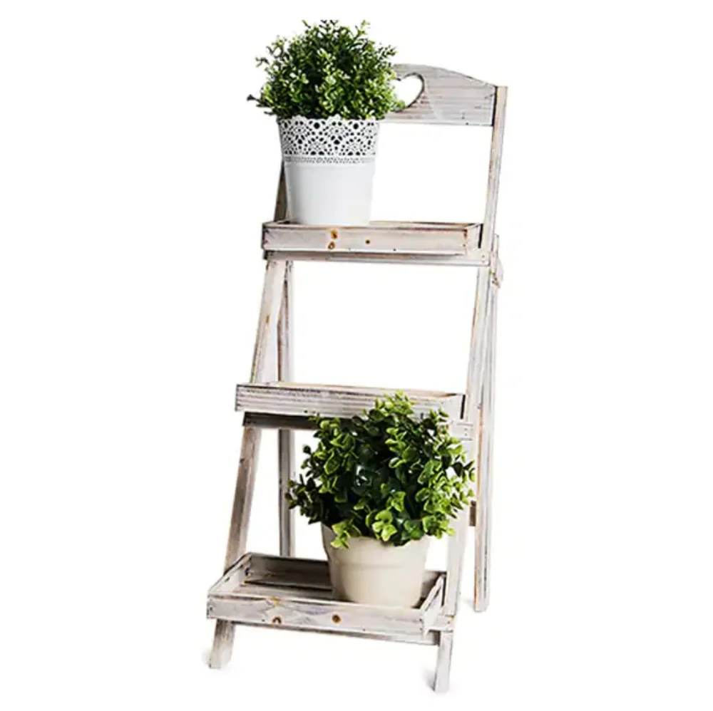 Rustic Shabby Chic Vintage Look Heart Fold Out 68cm 3 Tiered Shelf Storage Unit - Picture 1 of 4